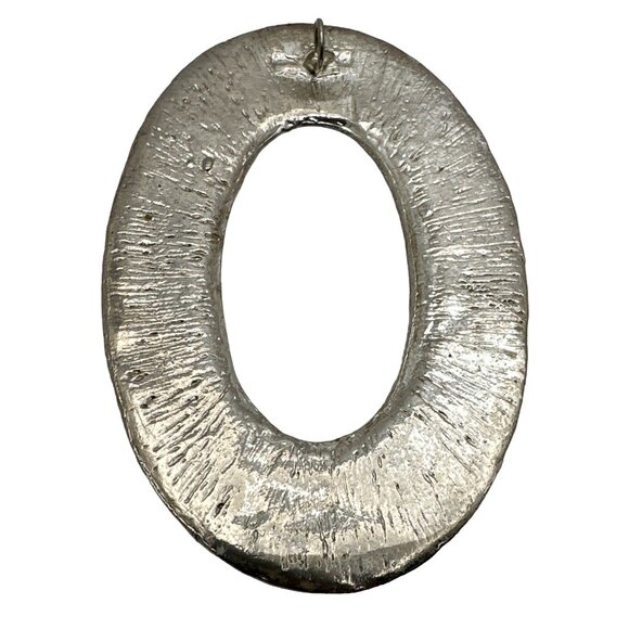 Large Hammered Silver-Tone Pendant Oval Initial O Textured Minimalist Statement - Picture 2 of 4